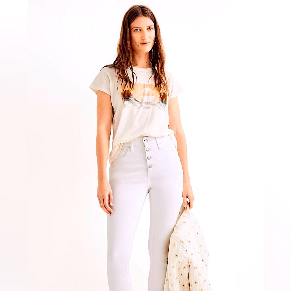 MADEWELL: Tall Curvy High-Rise Skinny Crop Jeans in Pure White: Button-Front 32T